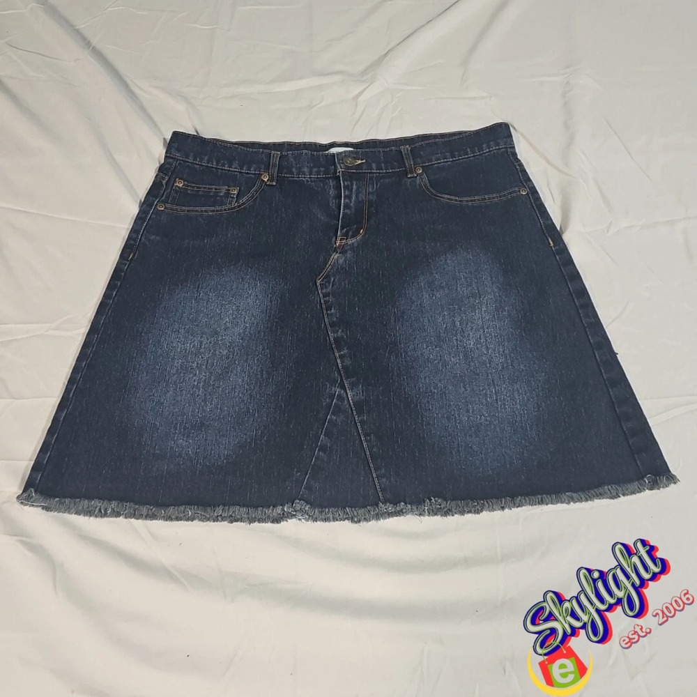 Per‎ Se Women's Raw Frayed Hem Blue Denim Jean Skirt Medium Wash Size 12